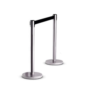 RETRACTABLE QUEUE BARRIER CHROME WITH BLACK BELT 910X320MM – BOX OF 2